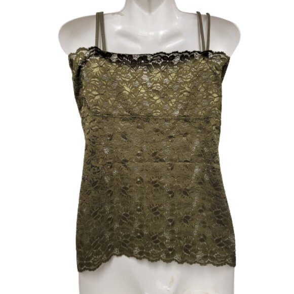 Olive Green Tank Top Lace Camisole SIZE M - Stretchy Top -  NEW - Picture 2 of 8
